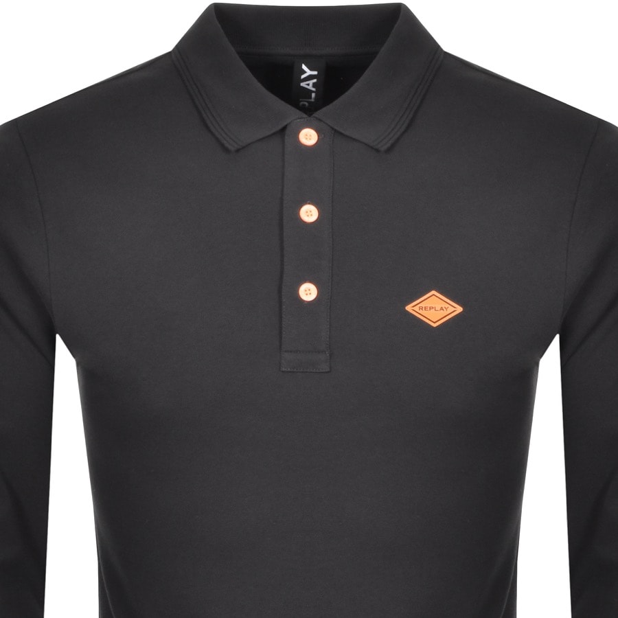 Alternative Image for ProductReplay Long Sleeved Logo Polo T Shirt Black2